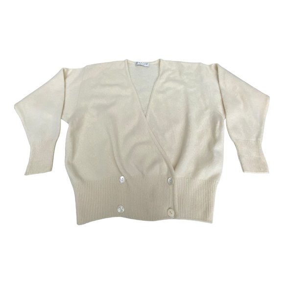 Vintage Jaeger Wrap Cardigan Cropped Jumper Lambswool Angora Ivory Sexy S/M 90's - Picture 6 of 16